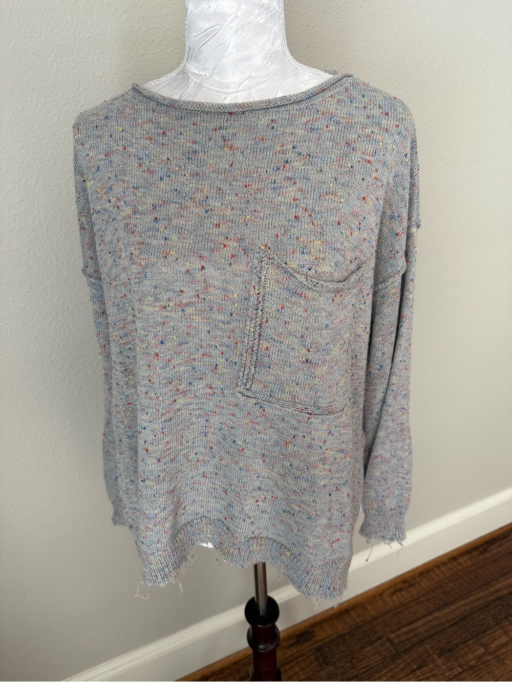 Altar'd State Light Gray Flecked Pocket Sweater